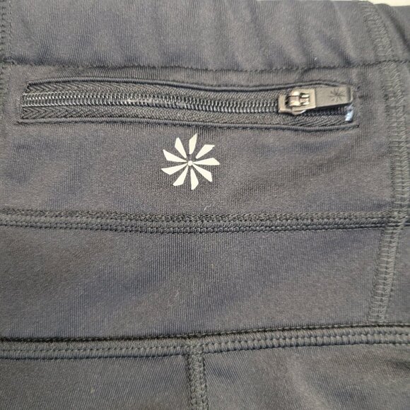 Athleta Yoga Pants Women Size MT Black Zip Back Pocket Floral Design Leggings - Picture 14 of 16